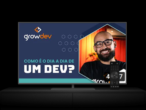 TV mostrando um vídeo de Growdev